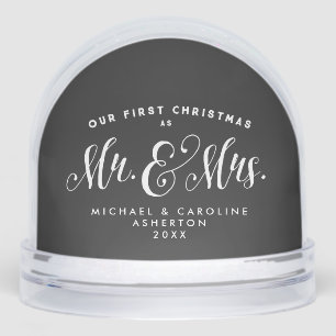 Newlywed first Christmas as Mr. and Mrs. one photo Snowglobe