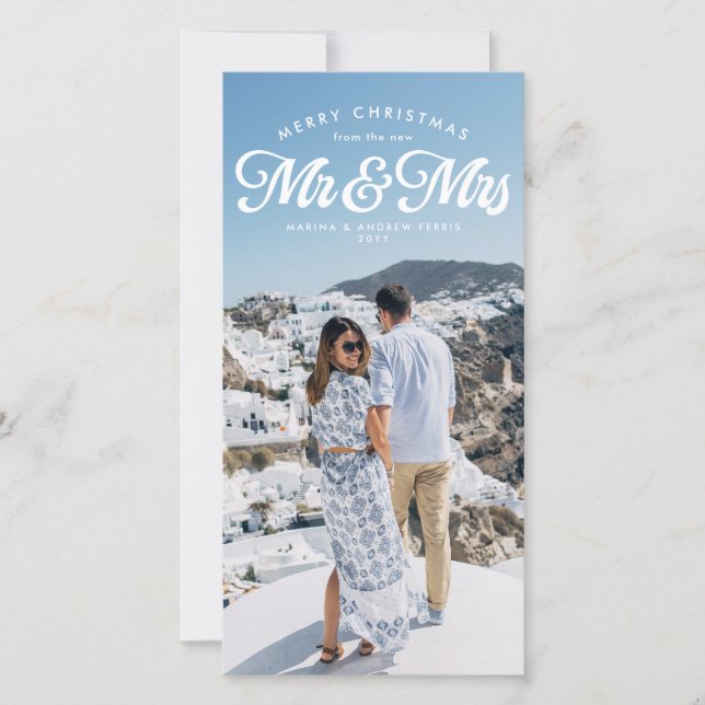 Newlywed first Christmas as Mr and Mrs photo Holiday Card (Front)