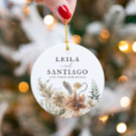 Newlywed First Christmas Boho Photo Ceramic Ornament<br><div class="desc">Newlywed First Christmas Boho Photo Christmas Ornament. Customize your ornament by clicking Personalize. Change photo,  name,  and greeting to add your personal touch. Matching items in our store Cava Party Design</div>