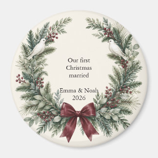 Newlywed First Christmas Evergreen Doves Keepsake Magnet