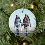 Newlywed first Christmas Mrs and Mrs elegant Ceramic Ornament<br><div class="desc">For the just married couple - a "first Christmas" ornament featuring a script "Mrs. & Mrs." and a place to customize with your photo,  names and year.</div>