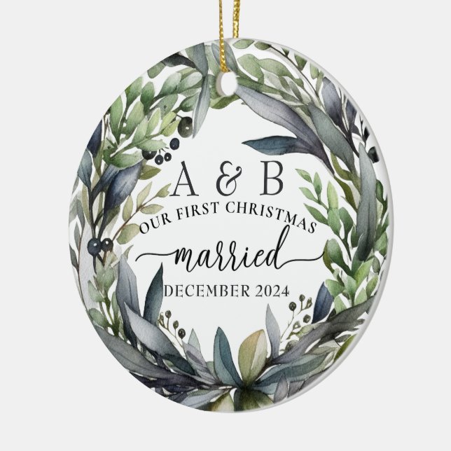 Newlywed First Christmas Personalized  Ceramic Ornament (Left)