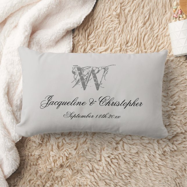 Newlywed Gift Monogram Name Chic Script Keepsake  Lumbar Pillow (Blanket)