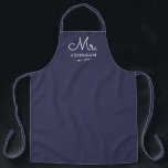 Newlywed Groom Personalized Blue Apron<br><div class="desc">For the bride and groom, this navy blue apron features "Mr." in a modern script font along with a last name and established date. This is a perfect bridal shower or wedding gift. These Mr. and Mrs. aprons are available in a variety of colours and can be also customized to...</div>