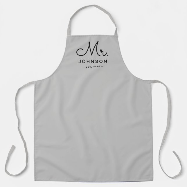 Newlywed Groom Personalized Grey Apron (Front)