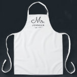 Newlywed Groom Personalized White Apron<br><div class="desc">For the bride and groom, this white apron features "Mr." in a modern script font along with a last name and established date. This is a perfect bridal shower or wedding gift. These Mr. and Mrs. aprons are available in a variety of colours and can be also customized to match...</div>