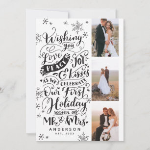 Newlywed Holiday Hand-Drawn   Black   3-Photo Card