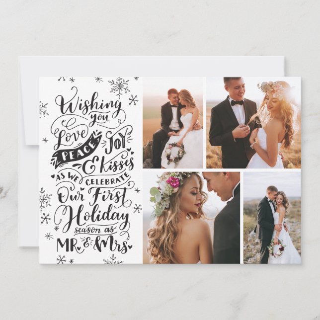 Newlywed Holiday Hand-Drawn | Black  | 4-Photo (Front)