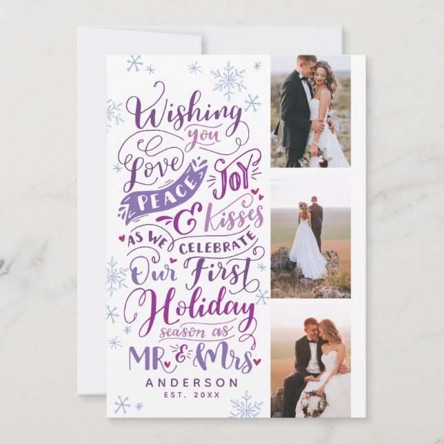 Newlywed Holiday Hand-Drawn | Purple | 3-Photo (Front)
