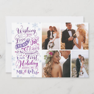 Newlywed Holiday Hand-Drawn   Purple   4-Photo Card