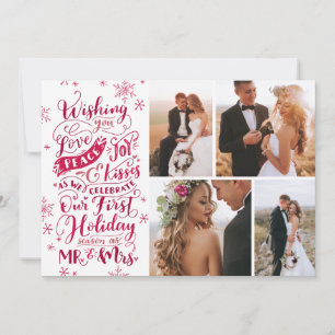 Newlywed Holiday Hand-Drawn   Red   4-Photo Card
