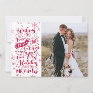 Newlywed Holiday Hand-Drawn   Red   Photo Card