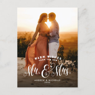 Newlywed holiday photo postcard