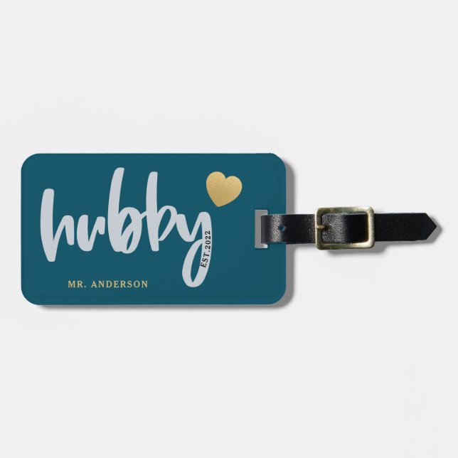 Newlywed Hubby Typography Luggage Tag (Front Horizontal)