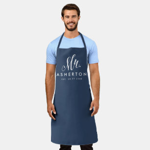 Newlywed husband Mr personalized navy blue Apron