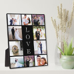 Newlywed Love 10 Photo Collage Wedding Plaque<br><div class="desc">A black photo collage plaque for newlyweds featuring a 10 photo collage of your wedding day,  engagement,  honeymoon,  bridal party,  groomsmen,  family,  etc.,  and "LOVE" written down the middle in elegant white lettering.</div>