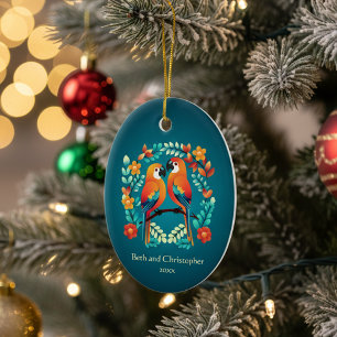 Newlywed Lovebird Parrots Ceramic Ornament