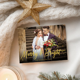 Newlywed Merry And Bright Photo Christmas Holiday Postcard
