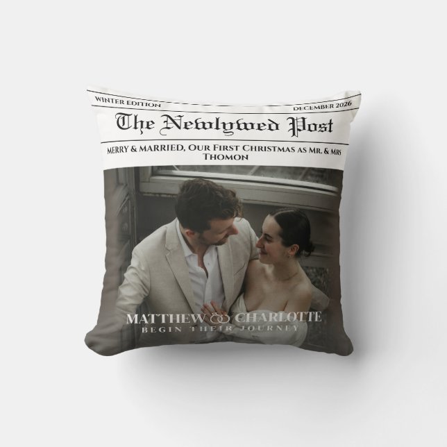 Newlywed Merry and Married Throw Pillow (Front)