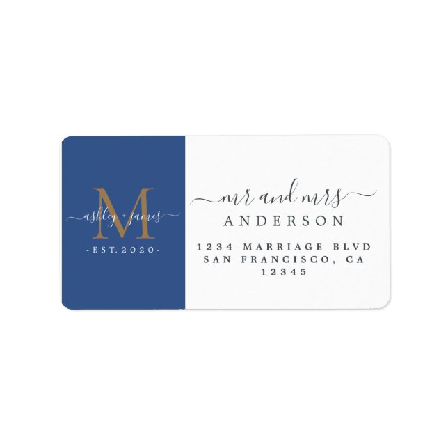Newlywed Monogram Mr Mrs Return Address Label (Front)