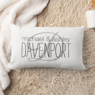Newlywed Monogram Names Initial White Lumbar Pillow
