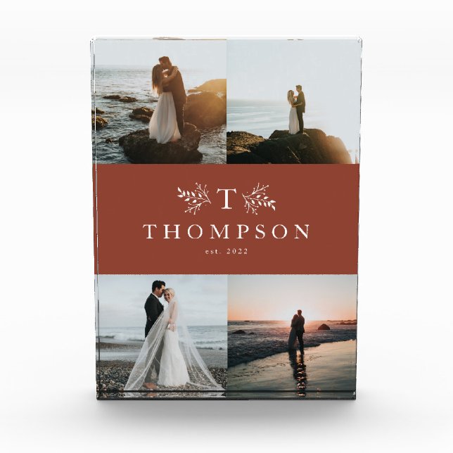 Newlywed monogram terracotta four picture photo block (Front)