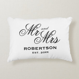 Newlywed Mr and Mrs elegant typography Accent Pillow