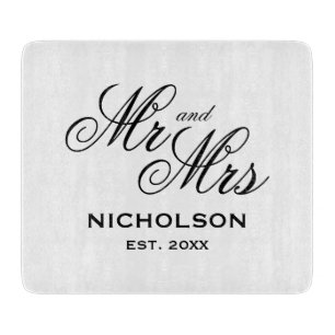 Newlywed Mr and Mrs personalized wedding gift Cutting Board