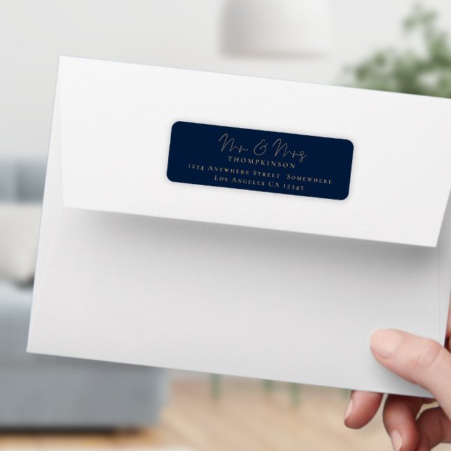 Newlywed Mr Mrs Gold Navy Return Name Address (Creator Uploaded)