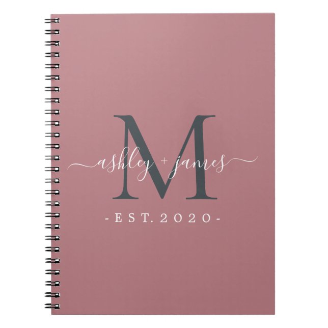 Newlywed Mr Mrs Monogram Names Year Dusty Rose Notebook (Front)