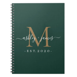 Newlywed Mr Mrs Monogram Names Year Gold Green Notebook