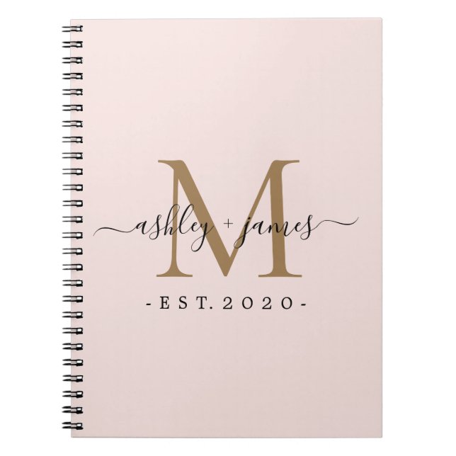 Newlywed Mr Mrs Monogram Names Year Gold Pink Notebook (Front)