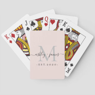 Newlywed Mr Mrs Monogram Names Year Silver Pink Playing Cards