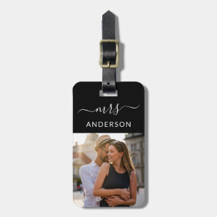Newlywed Mrs. with Script and Photo for Honeymoon Luggage Tag