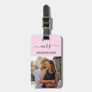 Newlywed Mrs. with Script and Photo for Honeymoon Luggage Tag