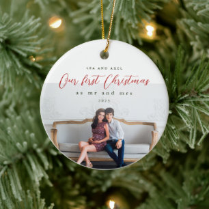 Newlywed Our First Christmas as Mr and Mrs Photo Ceramic Ornament