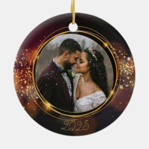 Newlywed Personalized Christmas Photo Ceramic Ornament