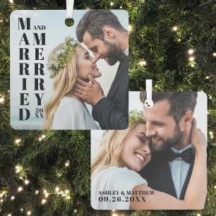 Newlywed Photo Married Merry Christmas Metal Ornament