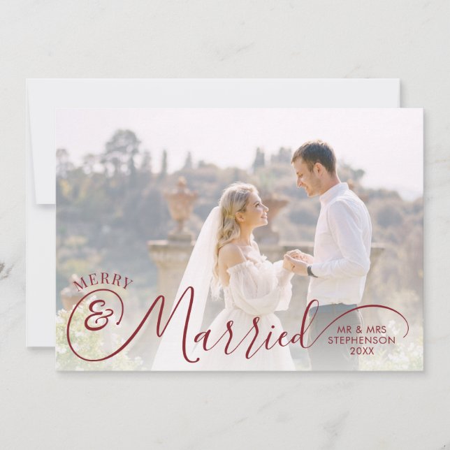 Newlywed Photo Merry and Married Your Greeting Holiday Card (Front)
