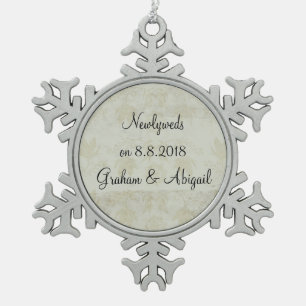 Newlywed Snowflake Pewter Christmas Ornament