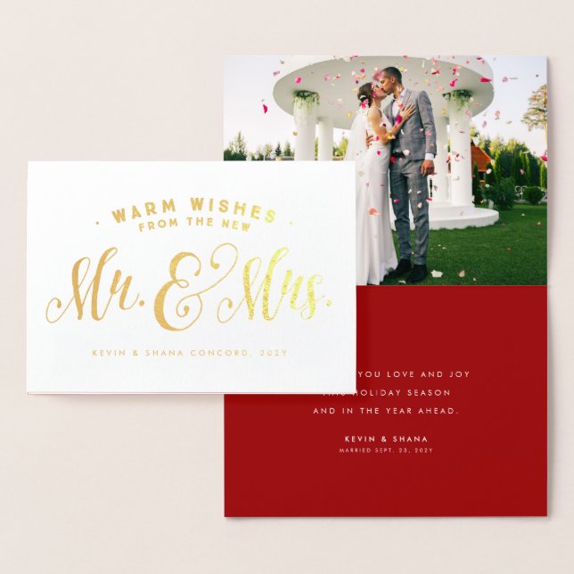 Newlywed warm wishes Mr & Mrs elegant Christmas Foil Card (Display)