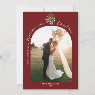 Newlywed Watercolor Mistletoe Photo Holiday Card