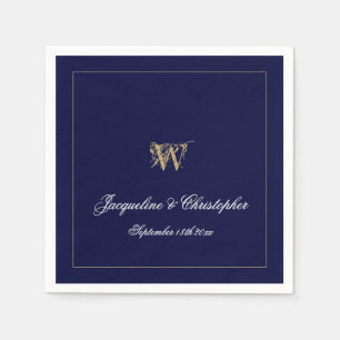 Newlywed/Wedding Gift Monogram Chic Navy Paper     Napkin