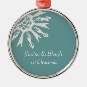Newlyweds 1st Christmas Snowflake Commemorative - Metal Ornament