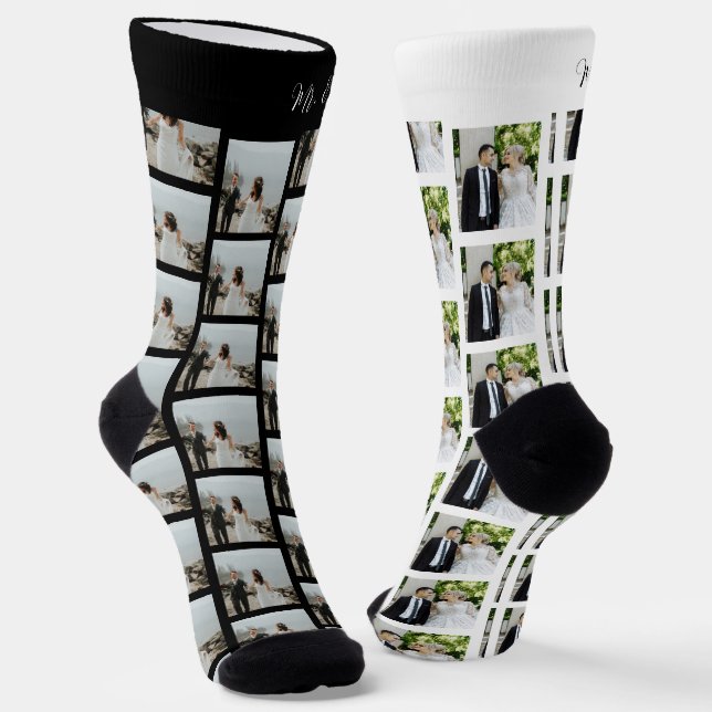 Newlyweds 2 wedding photos Mr and Mrs unique Socks (Angled)