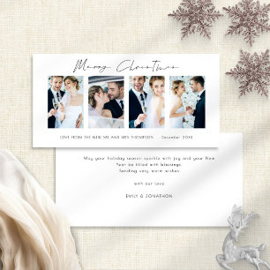 Newlyweds 4 Photos White Merry Christmas Holiday Card