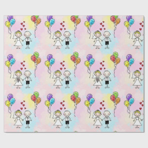 Newlyweds and Balloons by Natasha Us Wrapping Paper