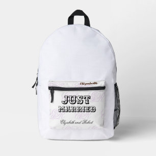 Newlyweds Blue & Black Modern Monogram Honeymoon Printed Backpack