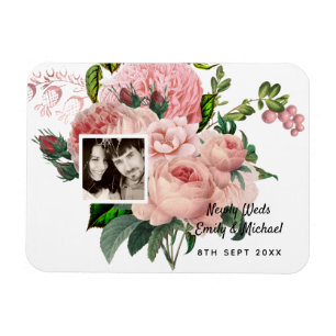 Newlyweds Blush Pink Roses Botanical Floral PHOTO Magnet