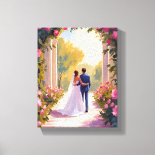 Newlyweds Bride & Groom Wedding Painting Canvas Print